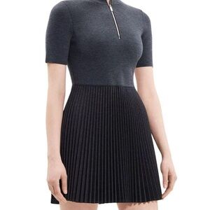 Theory Zip-Up Combo Dress in Blended Wool Flannel